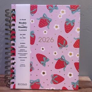 2026 Eccolo Pink Strawberry 12 Month Weekly And Monthly Spiral Bound Planner NEW